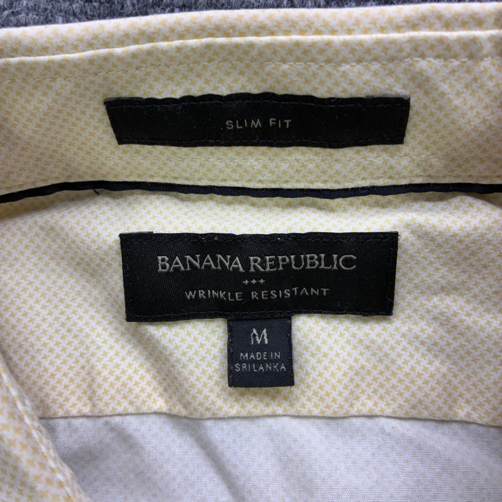 Banana Republic Mens Slim Fit Wrinkle Resistant Yellow Houndstooth Shirt Medium